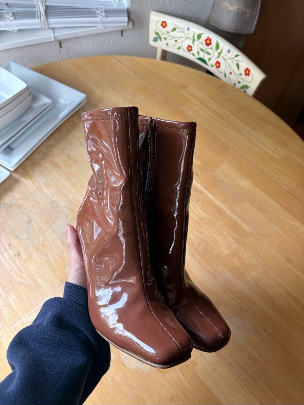 Patent Square-Toe Mid-Calf Boots in Brown - Steve Madden